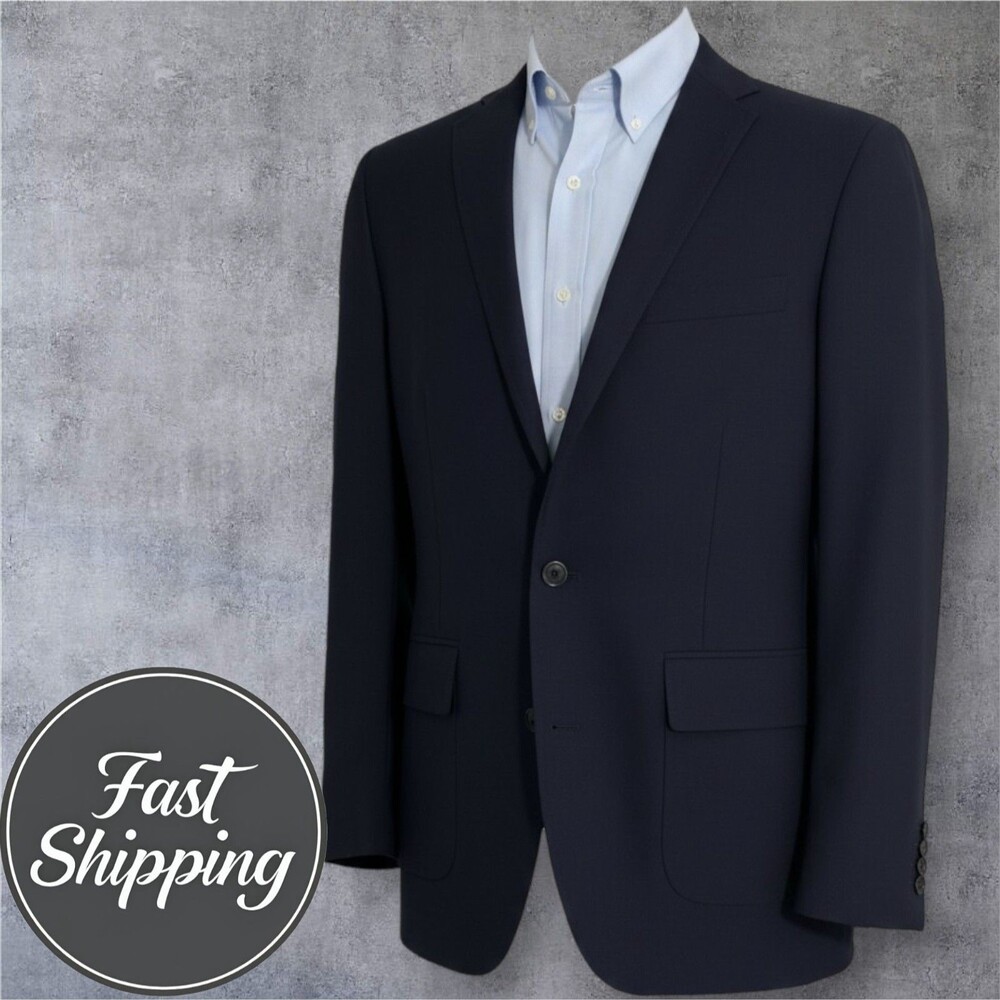 LANDS END Mans Navy Blazer Sport Coat Two Button Jacket 42R WOOL Suits